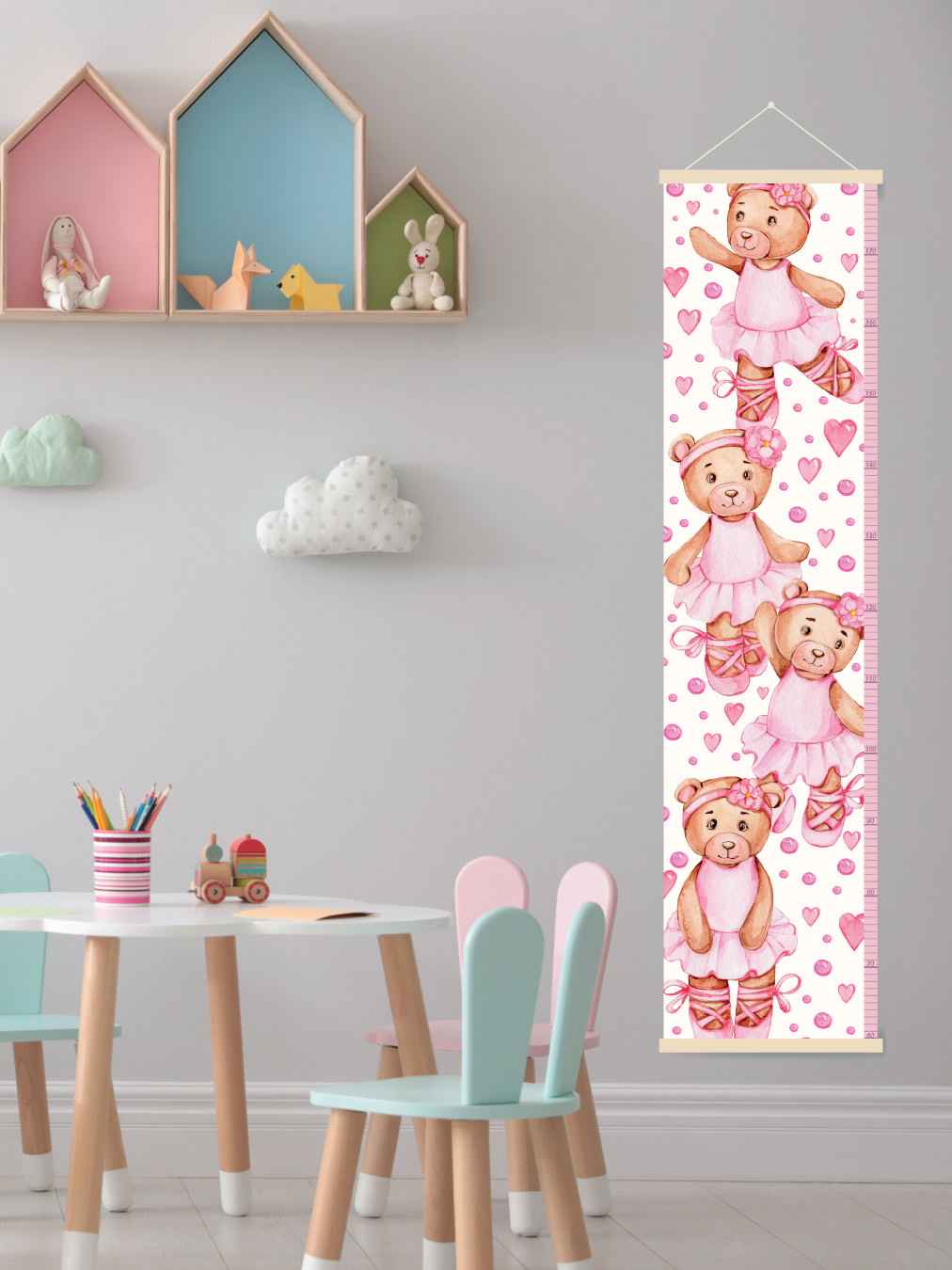 מדי גובה על קנבס לילדים בלרינות דובונים מדי גובה על קנבס לילדים בלרינות דובונים