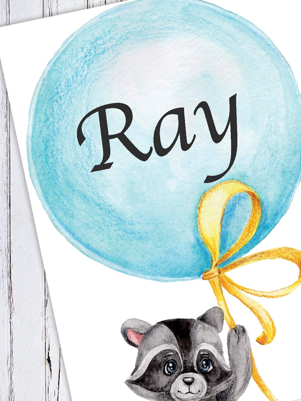 מדבקת קיר לחדר ילדים - מדבקת שם דביבון ובלון מדבקת קיר לחדר ילדים - מדבקת שם דביבון ובלון